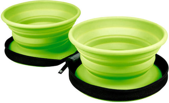Kiwi Walker Travel Double Bowl Silicone Food & Water for Dog & Cat 2x 350ml in Green Color