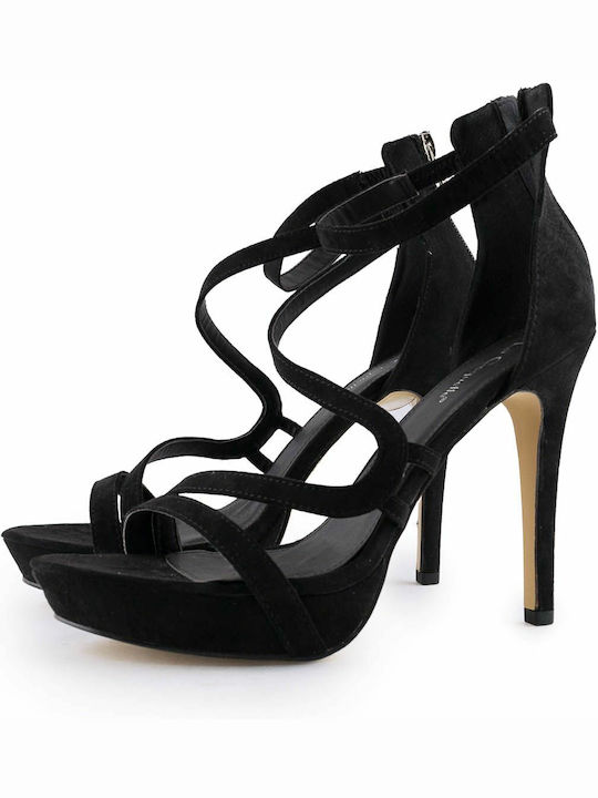 La Coquette Women's Sandals Black with Thin High Heel