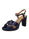 Leder Damen Sandalen Anatomisch in Marineblau Farbe
