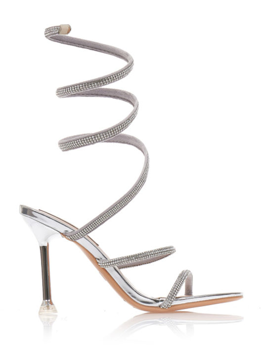 Tsoukalas Sandalen aus Lackleder mit Strass Silber