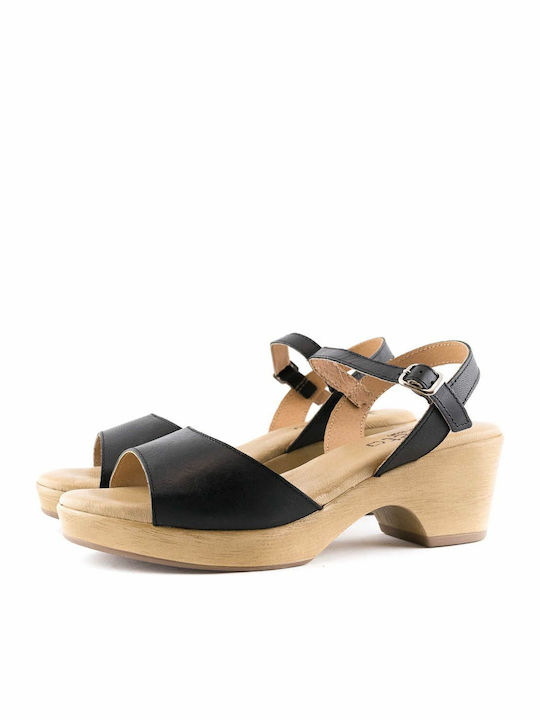 Juliet Dunn Platform Leather Women's Sandals Black with Chunky Medium Heel 9155-0288-000001