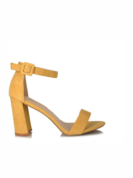 Malesa Suede Women's Sandals with Ankle Strap Yellow