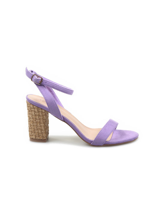 Fshoes Suede Women's Sandals with Ankle Strap Purple with Chunky High Heel EL801.12