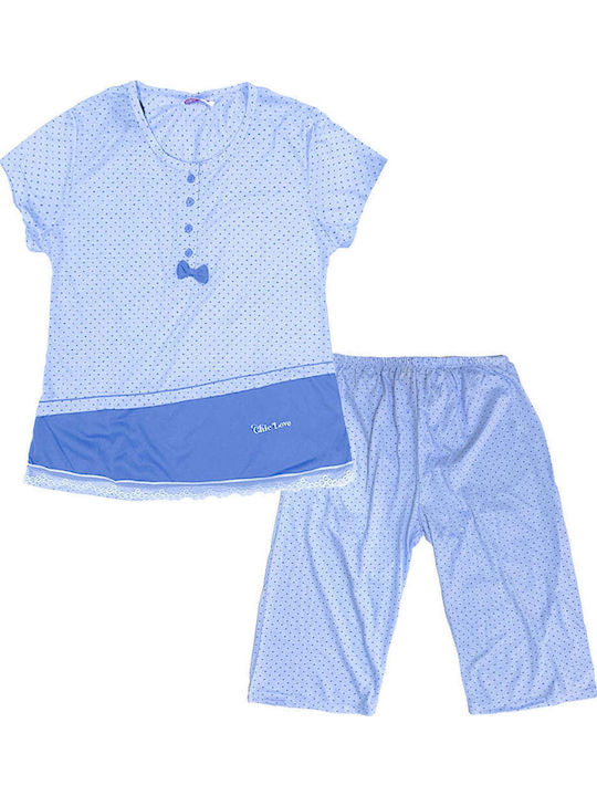 Ustyle Sommer Damen Pyjama-Set Blau