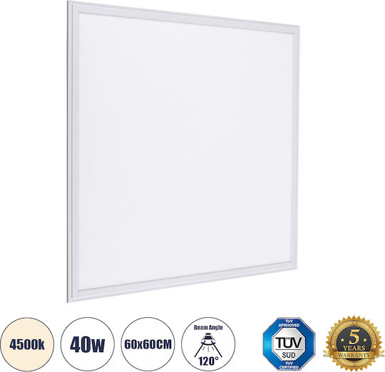 GloboStar Square Recessed LED Panel 40W with Natural White Light 4500K 60x60cm 2pcs
