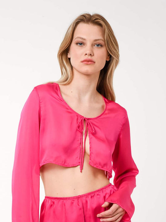 SunsetGo! Cosmo Women's Summer Crop Top Long Sleeve Pink