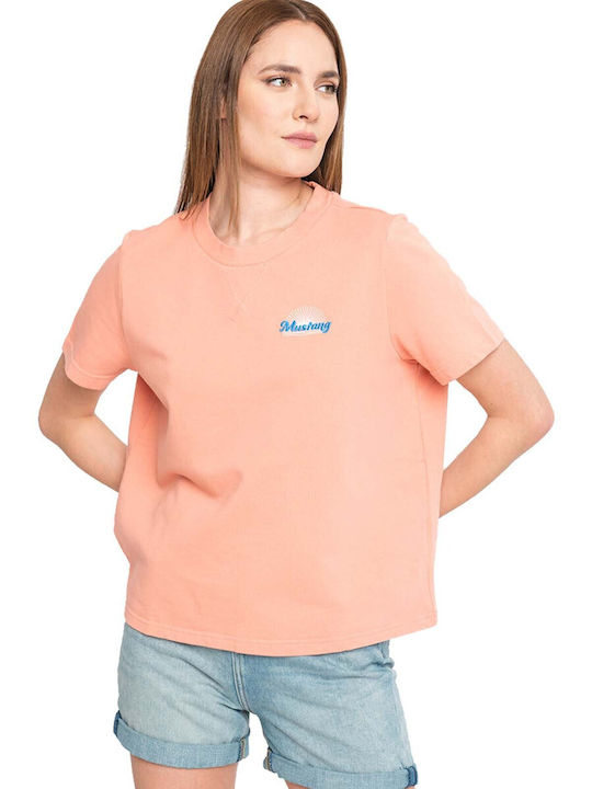 Mustang Women's Summer Blouse Cotton Short Sleeve Pink