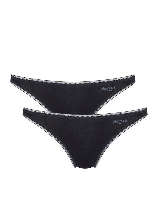 Sloggi Go Mini Βαμβακερά Femei Slip 2Pack Gri