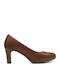 Leder Spitze Zehe Pumps mit Mittel Absatz Tabac Braun