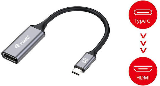 Equip Μετατροπέας USB-C male σε HDMI female Γκρι 1τμχ 133491