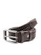 Elastic Men's Belt Leather Knitted Brown