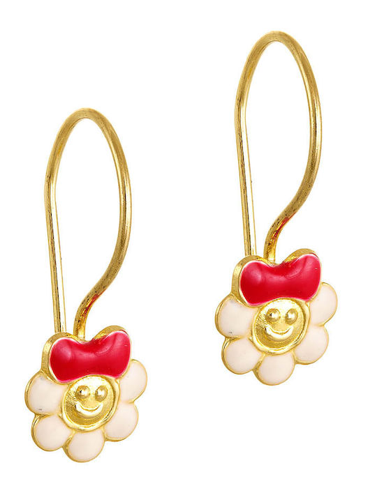 Kinderohrringe Anhänger Blumen 14K White-Red