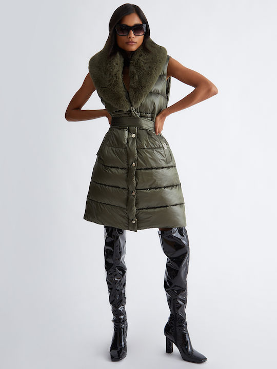 Imbottito Women's Long Puffer Jacket for Spring or Autumn Khaki