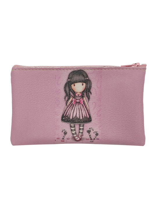 Gift-Me Παιδικό Πορτοφόλι Κερμάτων με Φερμουάρ & Μπρελόκ για Κορίτσι Ροζ GP-22-424-SANTORO