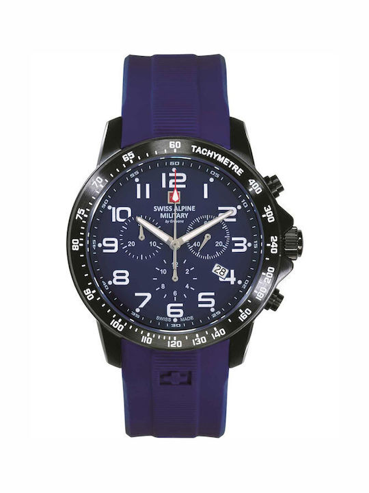 Swiss Alpine Military by Grovana Men's Watch Chronograph Battery with Blue Rubber Strap