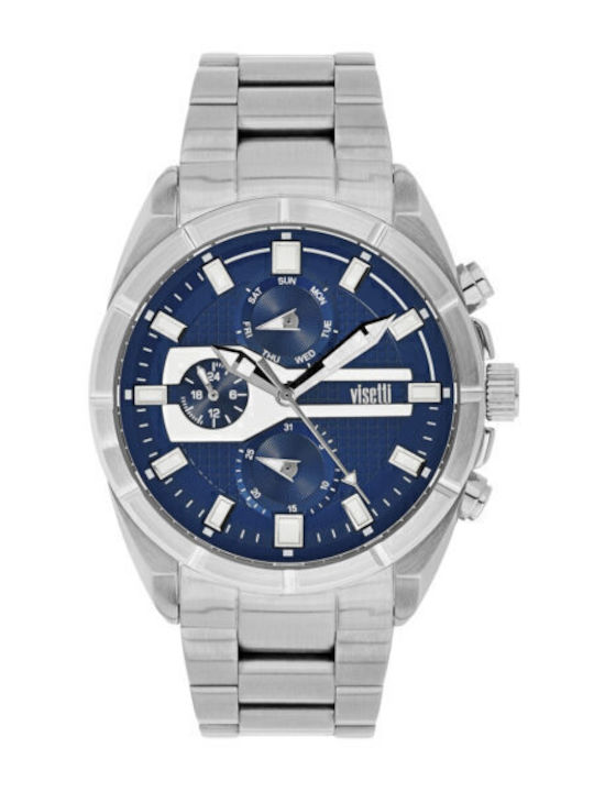 Ceas Bărbați 46mm Cronograf Baterie Cu Brățară Argintie Din Oțel Inoxidabil