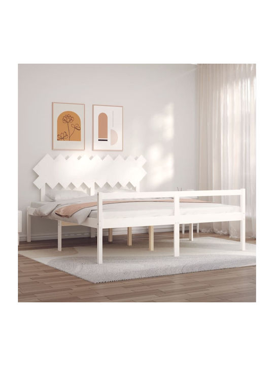Κρεβάτι King Size από Μασίφ Ξύλο Λευκό με Τάβλες για Στρώμα 180x200cm