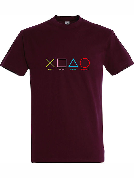 Eat Sleap Play Repeat T-shirt Burgundy Cotton