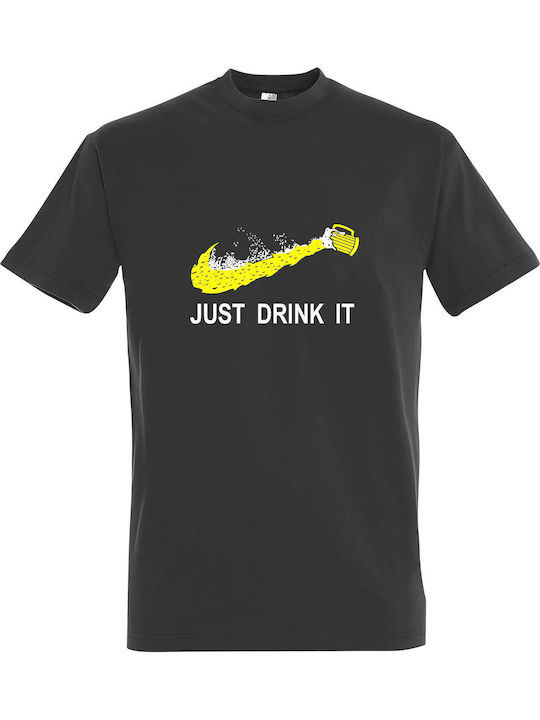 Just Drink It Beer Lover T-shirt Γκρι Βαμβακερό
