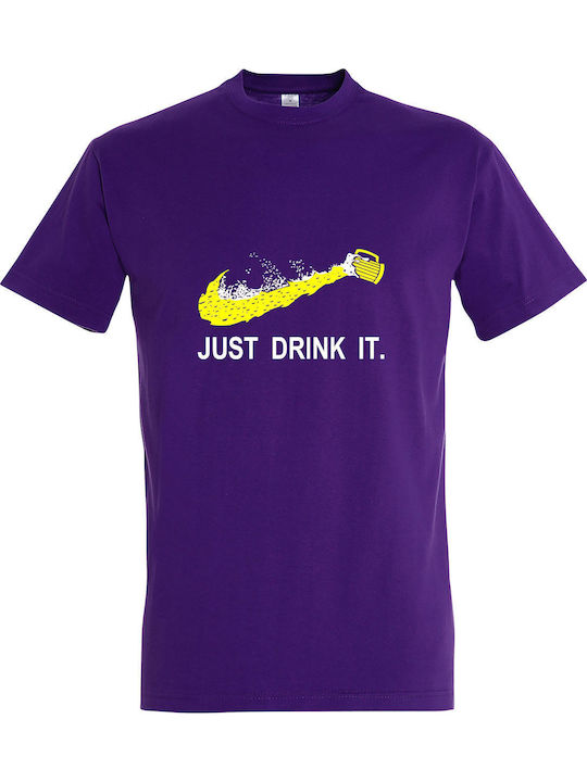 Just Drink It Beer Lover T-shirt Μωβ Βαμβακερό