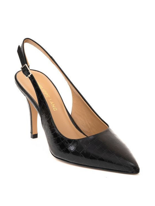 Philippe Lang Leather Pointed Toe Black Heels