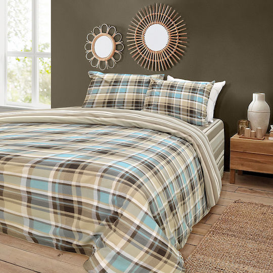 Lino Home Комплект Плик за Завивка Памучен Кинг Сайз с 2 Калъфки 220x240 Revon Aqua