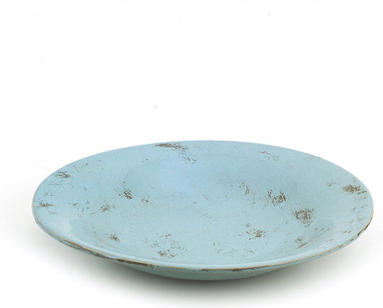 Round Ceramic Decorative Platter Turquoise 32x32x2cm