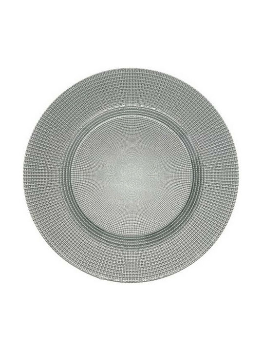 Dekorative Platte Rund Glas Silber 1Stück 28x28cm