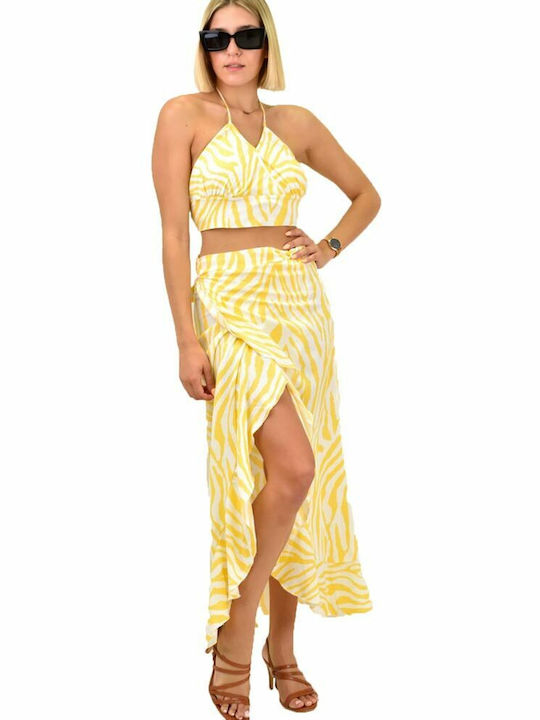 Potre Set with Midi Skirt Leopard in Yellow color