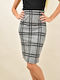 Potre Pencil High Waist Midi Skirt Checked in Gray color