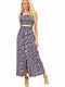 Σετ με Ψηλόμεση Midi Φούστα Floral Navy Μπλε