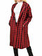 Women's Checked Red Coat with Buttons