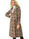 Potre Women's Checked Midi Coat with Buttons Brown