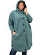 Curly Women's Green Coat Oversized with hood