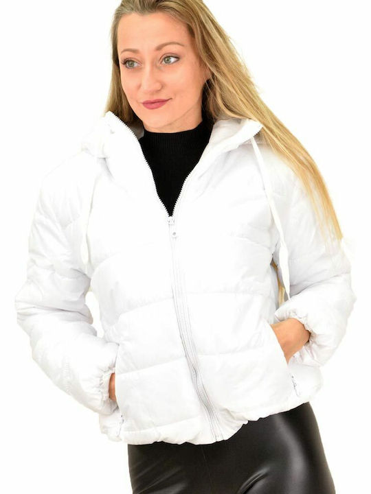 Potre Women's Short Puffer Jacket for Winter with Hood White 050702585
