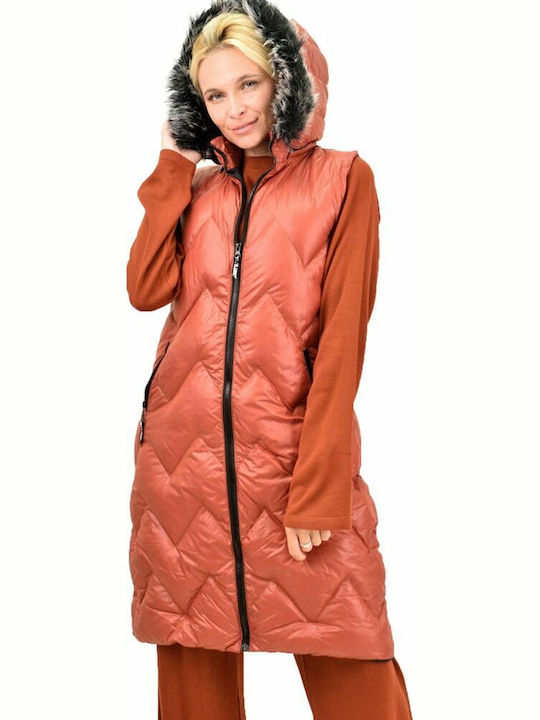 Lang Damen Ärmellos Puffer Jacke für Winter Rot