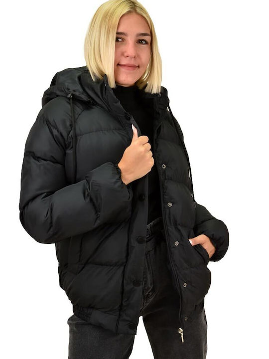 Potre Women's Short Puffer Jacket for Winter with Hood Black 211961093
