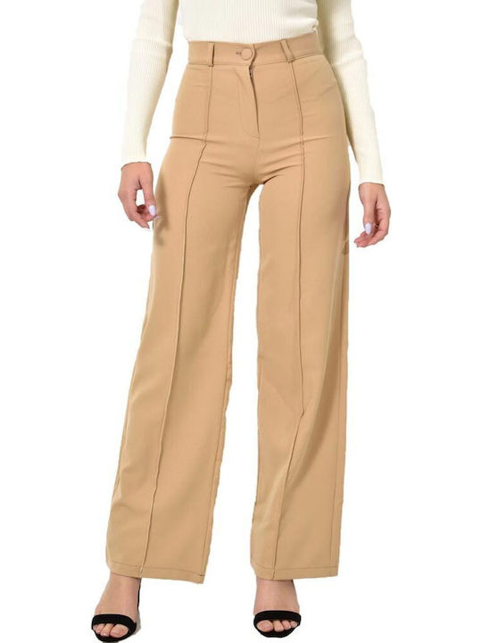 Women's Fabric Trousers Slim Fit Beige