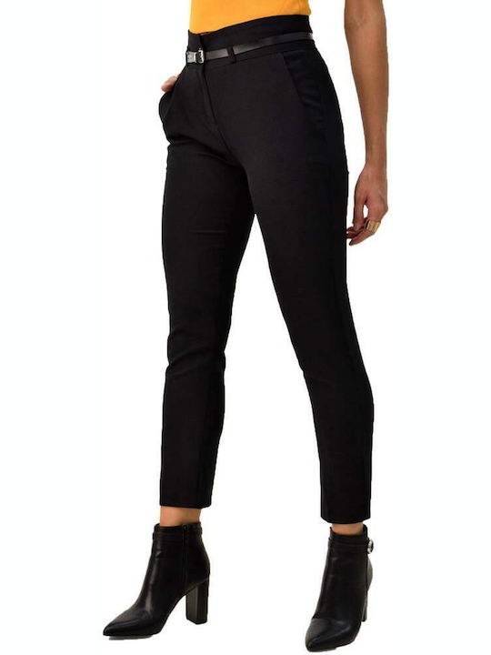 Potre Women's Cotton Capri Trousers in Slim Fit Black