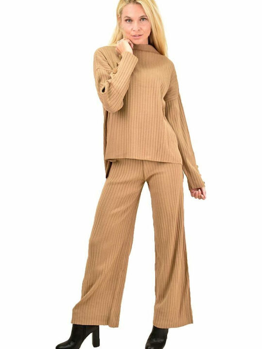 Potre Damen Beige Set mit Hose Schlaghose