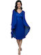 Midi Dress for Wedding and Christening with Lace Blue