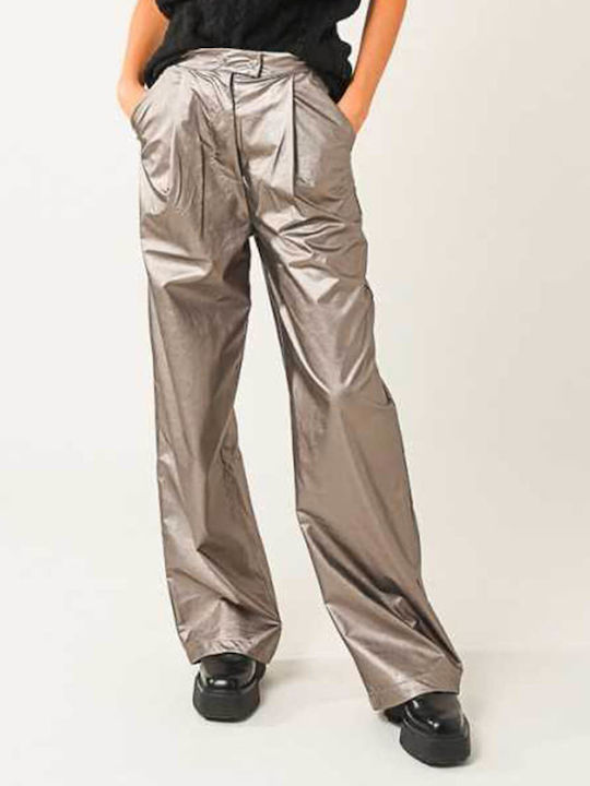 SunsetGo! Metallic Damen Hochgeschnittene Leder Capri Hose in Normaler Passform Gray