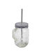 Sidirela Pahar Pentru Apă Din Sticlă Transparent/Gri Cu Pai 350ml