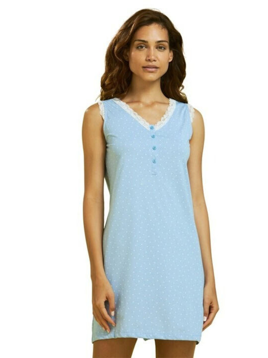 Noidinotte Summer Cotton Women's Nightdress Light Blue
