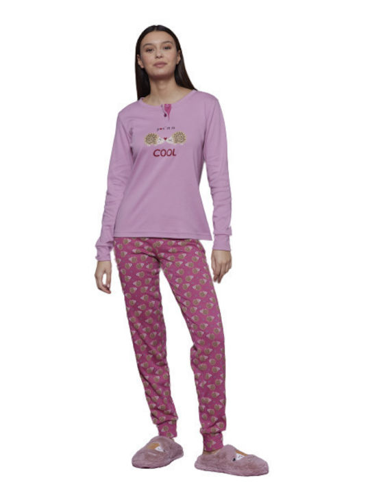 Noidinotte Winter Women's Pyjama Set Cotton Pink