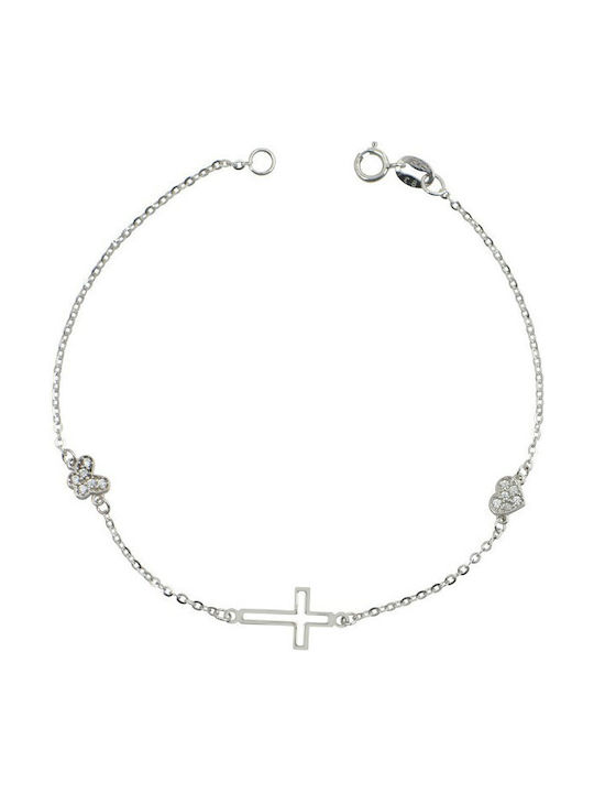 Kids White Gold Chain Bracelet 9K with Cross for Girl