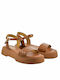 Yfantidis Leather Women's Sandals with Ankle Strap Brown