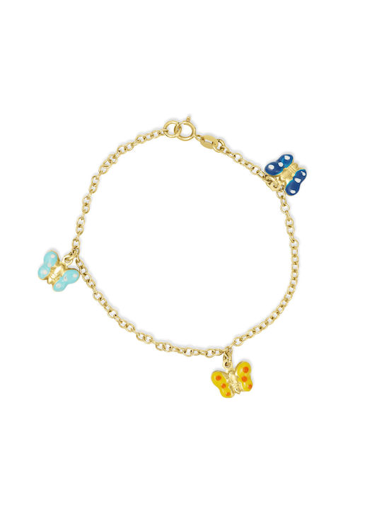 Kids Gold Chain Bracelet 14K with Butterfly for Girl