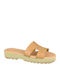 Leather Women's Flat Sandals in Beige Color