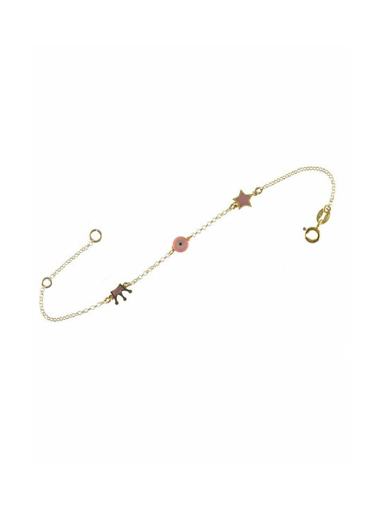 Kids Bracelet Chain from Gold-plated Silver with Crown & Evil Eye